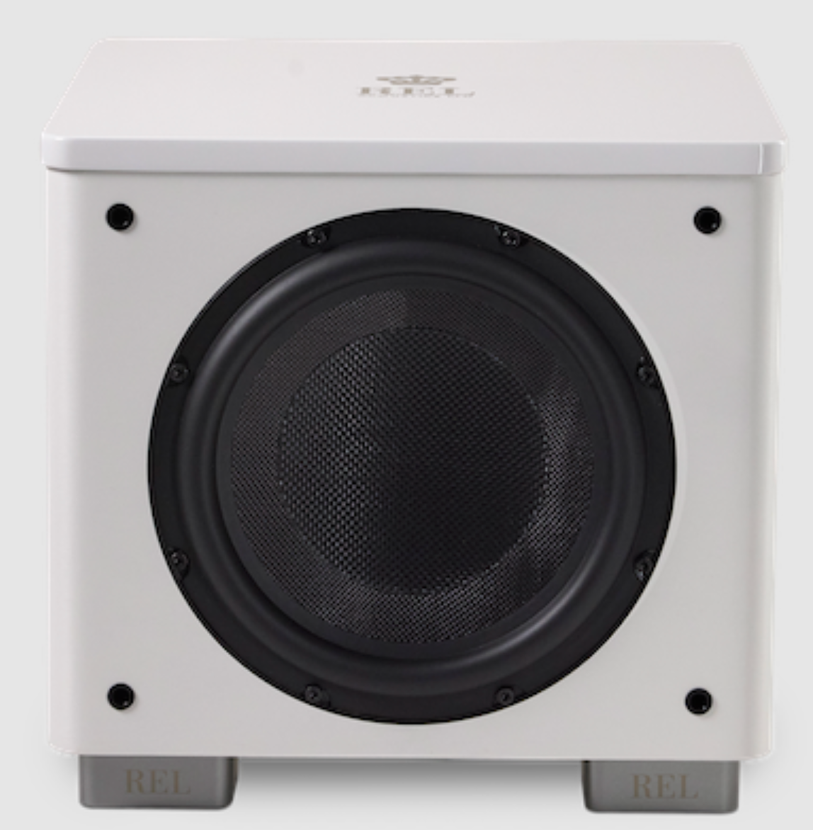 REL HT/1003 MK II Subwoofer in white, front of unit