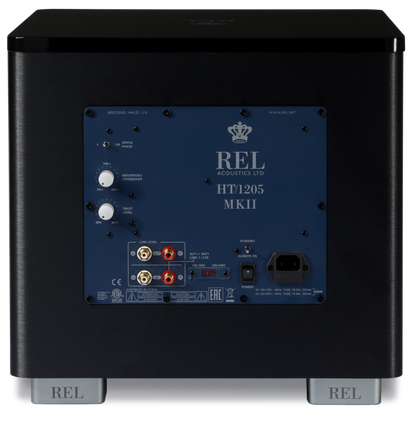 The REL Acoustics HT1205 MKII subwoofer in Black. Rear image