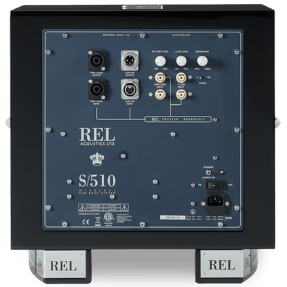 REL Acoustics Subwoofers REL S/510 Subwoofer in Piano Black, rear of unit