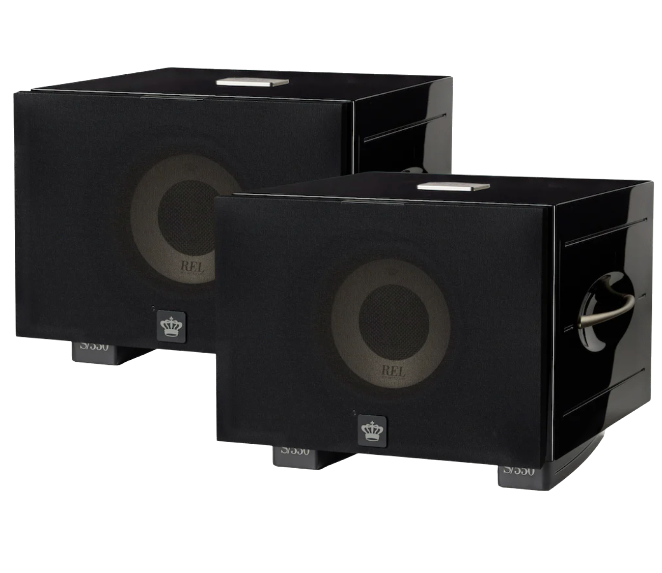 REL S/550 Subwoofer pair in Black with grille