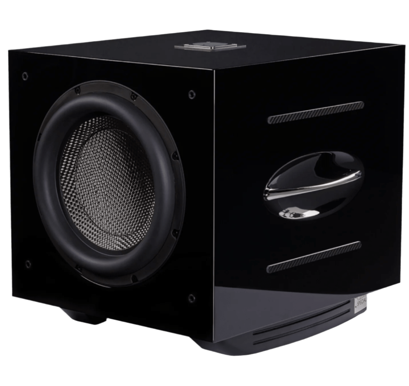 REL Carbon Special subwoofer, black angled, without grille