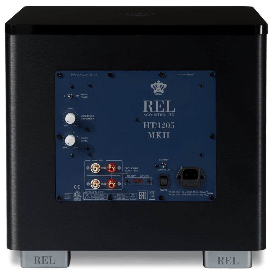 The REL Acoustics HT1205 MKII subwoofer in Black. Rear image