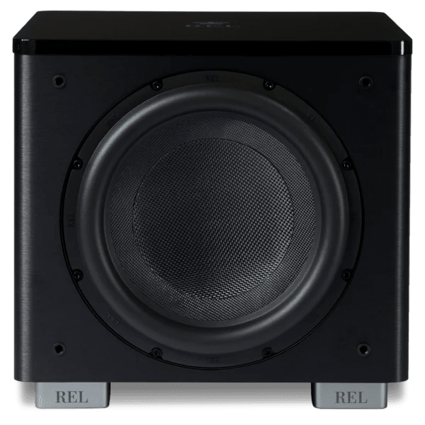 The REL Acoustics HT1205 MKII subwoofer in Black Front image, no grille