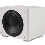 REL Acoustics HT/1510 Predator  II subwoofer in White, angled view without grille 