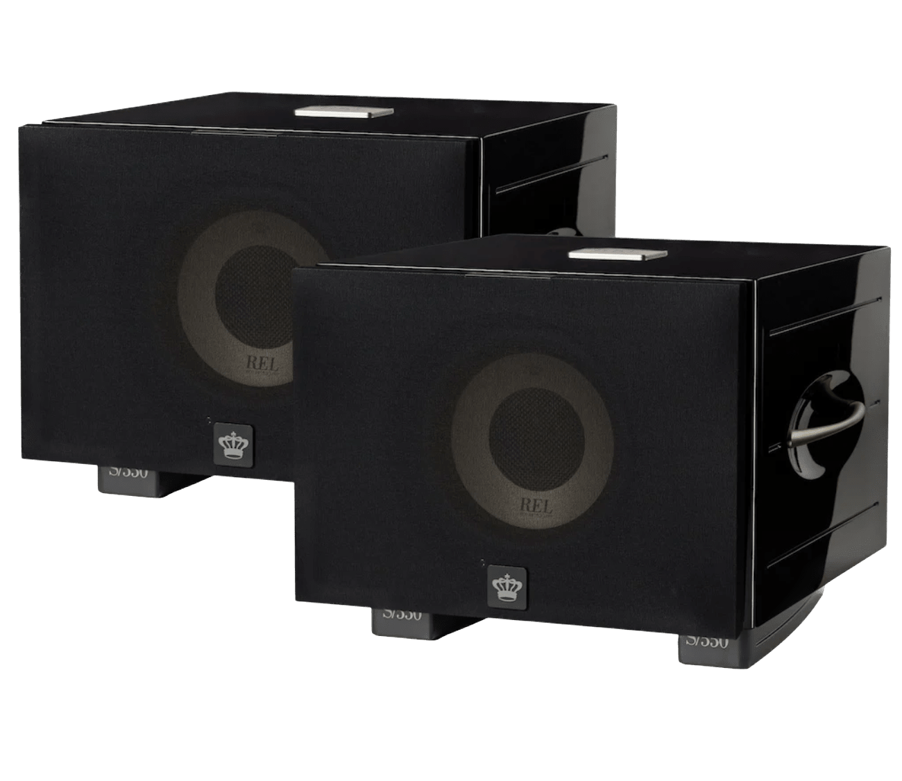 REL S/550 Subwoofer pair in Black with grille