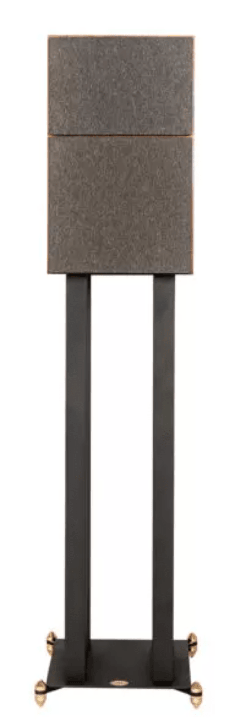 Revival Audio Atalante 3 Bookshelf Speakers in walnut, with grille and on stands 