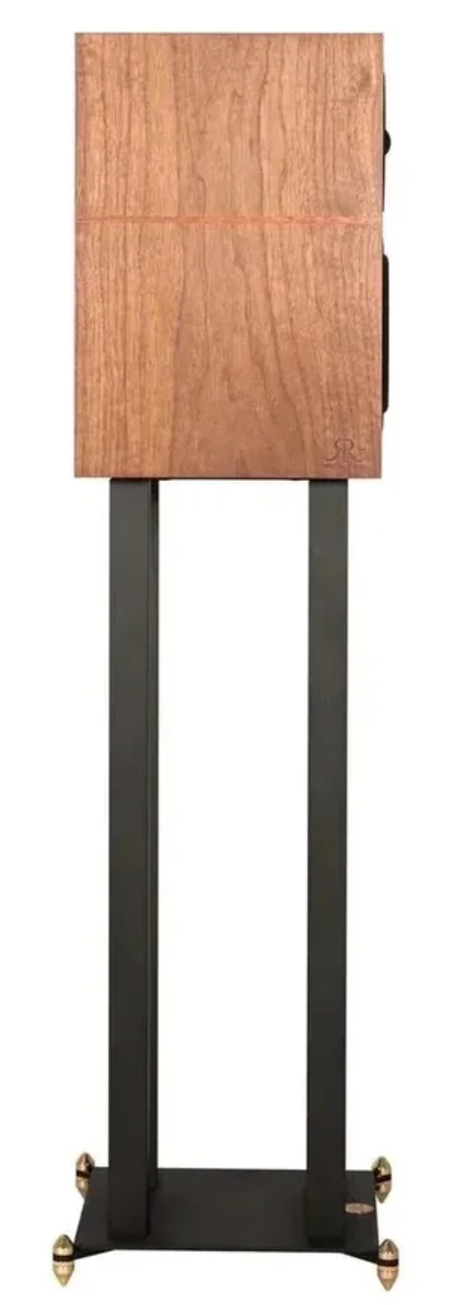 Revival Audio Atalante 3 Bookshelf Speakers in walnut, profile on stand