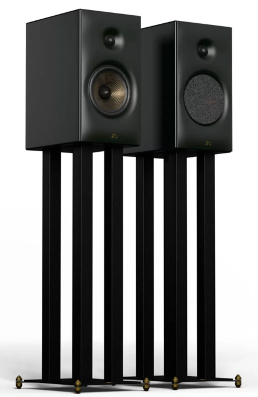 Revival Audio SPRINT 3 Bookshelf Speakers Pair, on stands in Matt Black