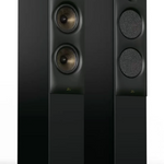 Revival Audio SPRINT 4 Floorstanding Speakers, Pair in Matt Black.  Image shows front without and with grille.