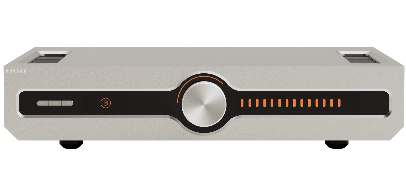 Roksan Caspian 4G Streaming Amplifier in silver, angled, front