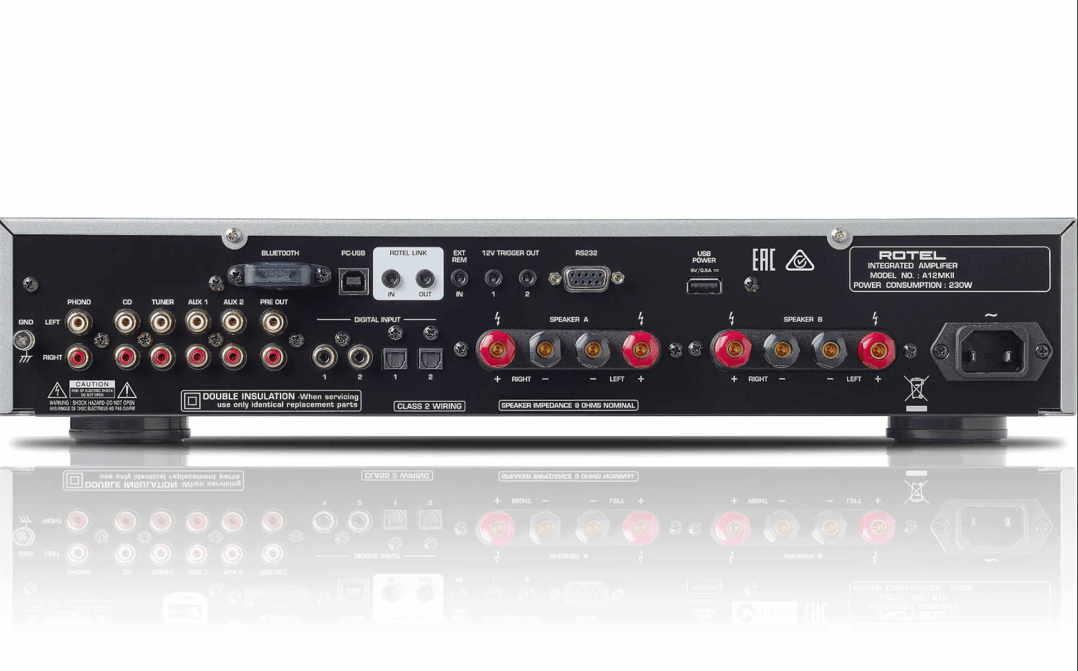 Rotel A12MKII Integrated Amplifier, back of unit