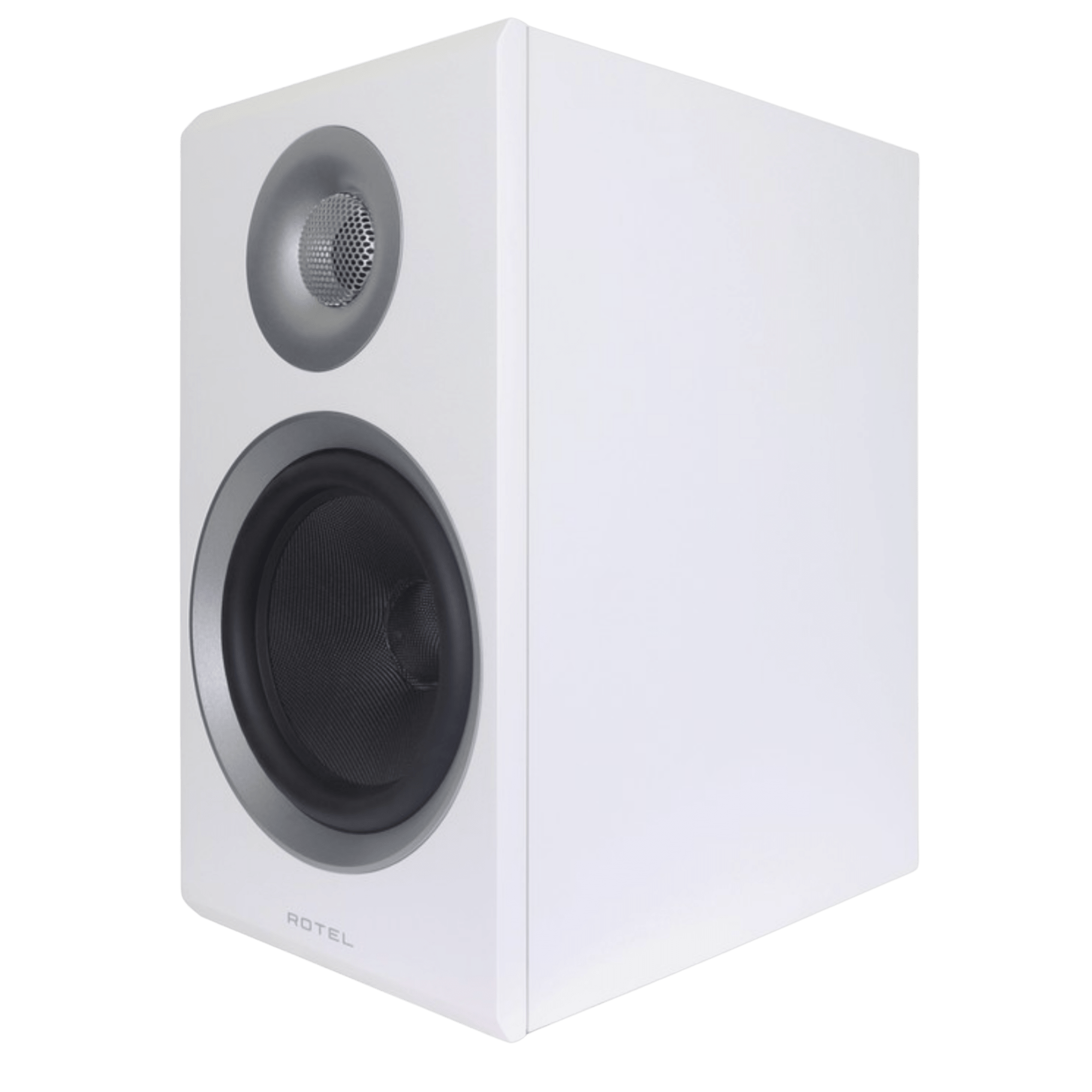 Rotel Amora 5 Bookshelf Speakers.  Back of individual speaker in Black shown