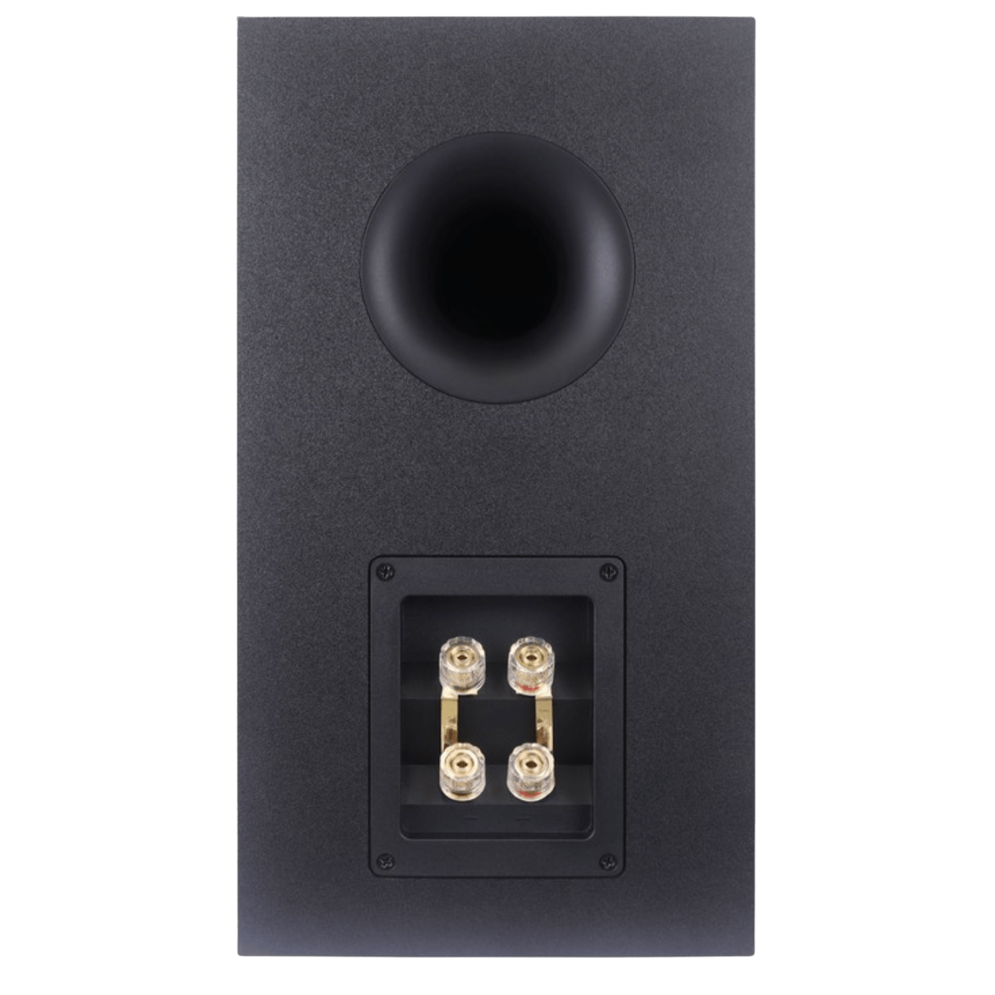Rotel Amora 5 Bookshelf Speakers.  Back of individual speaker in Black shown