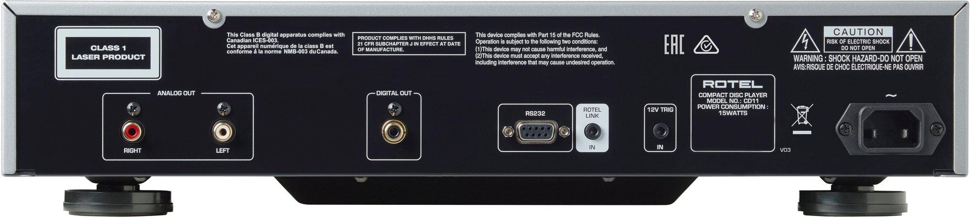 Rotel CD11 Tribute CD Player in black, back of unit