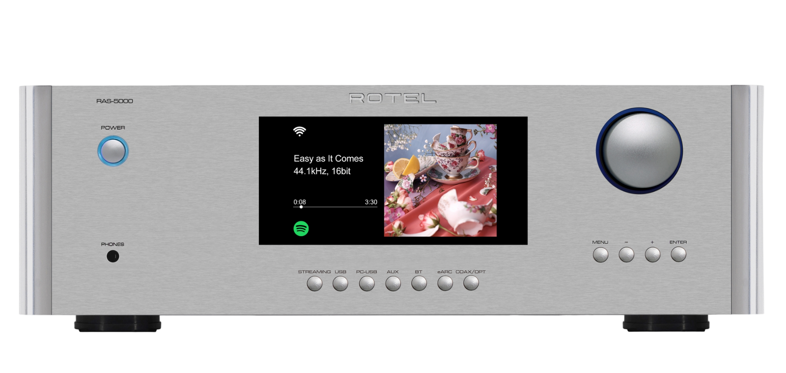 Rotel RAS-5000 Amplified Streamer in Silver, front of unit