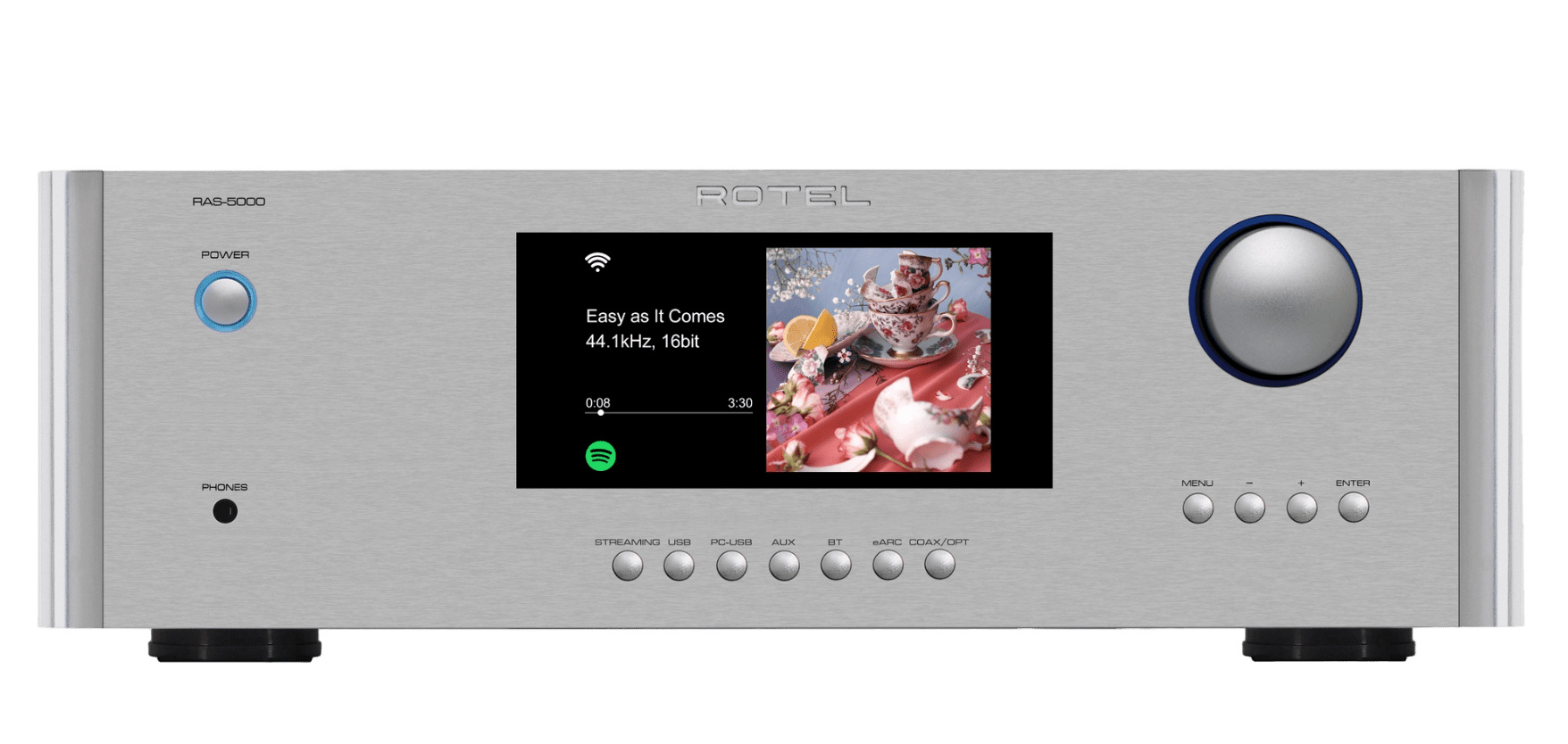 Rotel RAS-5000 Amplified Streamer in Silver, front of unit