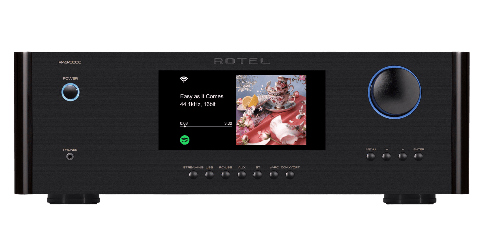 Rotel RAS-5000 Amplified Streamer in black, front of unit