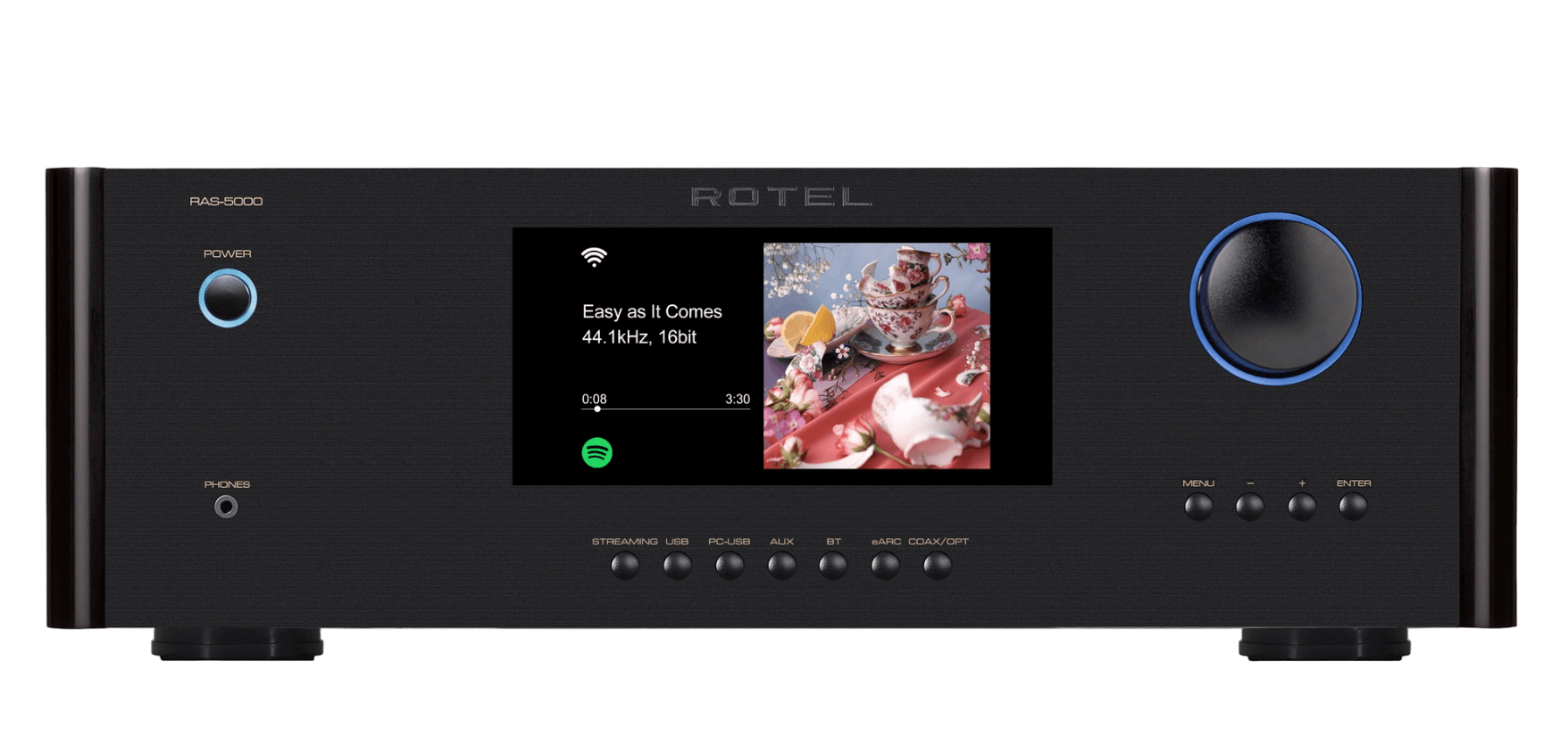 Rotel RAS-5000 Amplified Streamer in black, front of unit