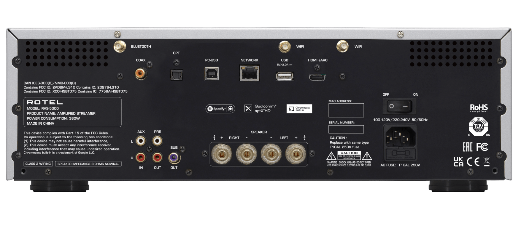 Rotel RAS-5000 Amplified Streamer back of unit
