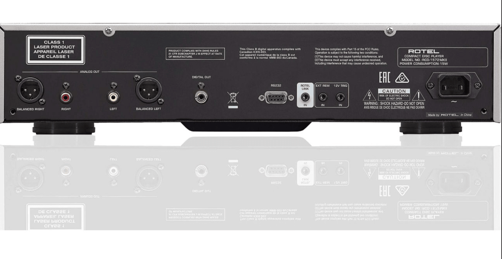 Rotel RCD 1572 MKII CD Player. Back panel image