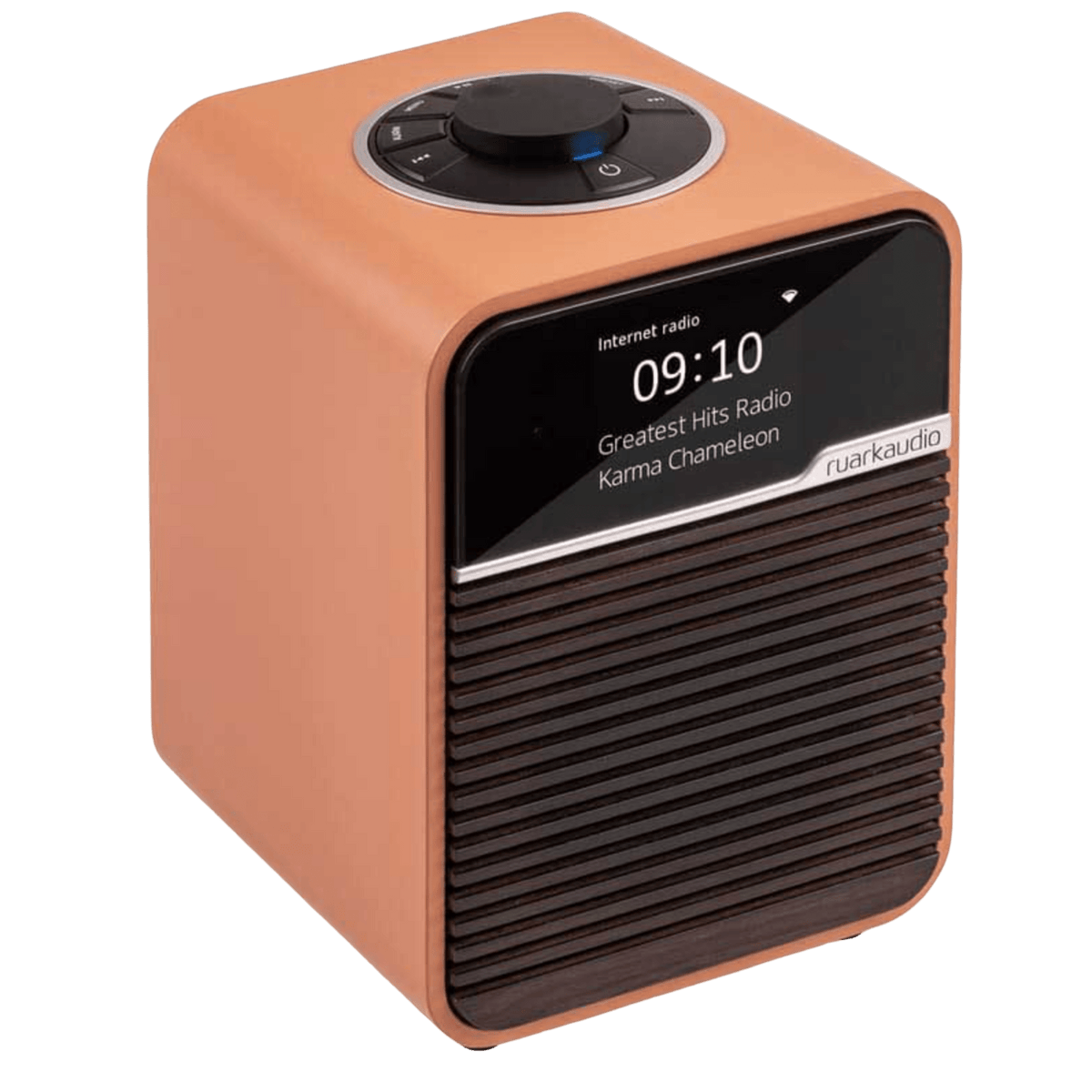 Ruark Audio R1S Smart Radio, in terracota, angled