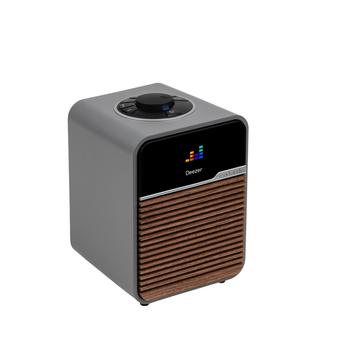 Ruark Audio R1S Smart Radio, in mid grey, angled