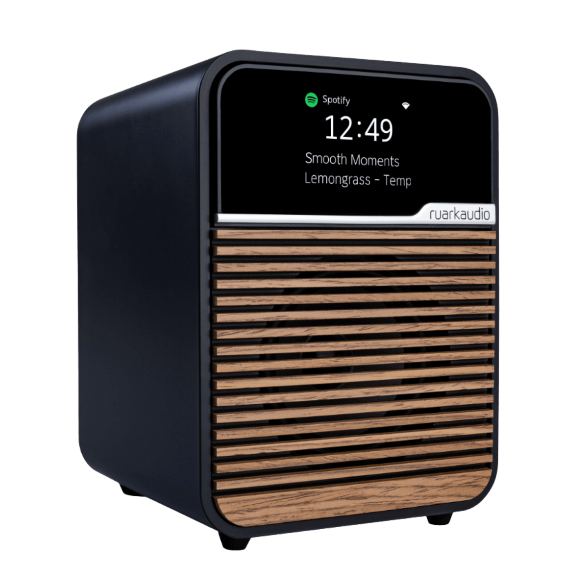Ruark Audio R1S Smart Radio, in charcoal, angled
