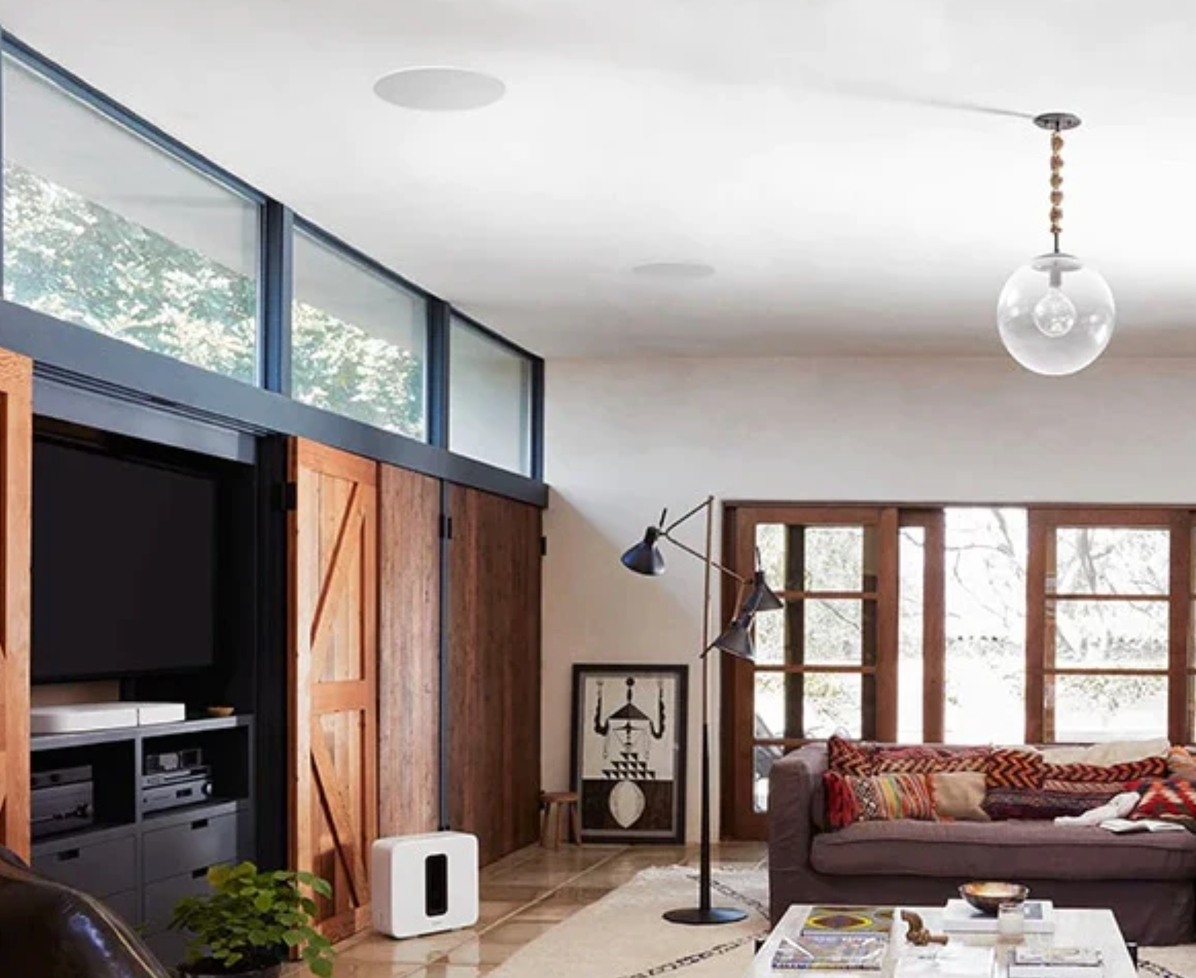 Sonos 8" In-Ceiling Speakers, in ceiling view of lounge room