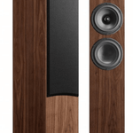 Spendor D7.2 Floorstanding Speakers In Dark Walnut. Image shows one speaker without the other with the grille.