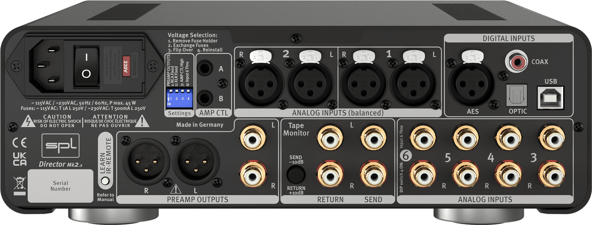 SPL Audio Director MK2 Preamplifier DAC rear of unit