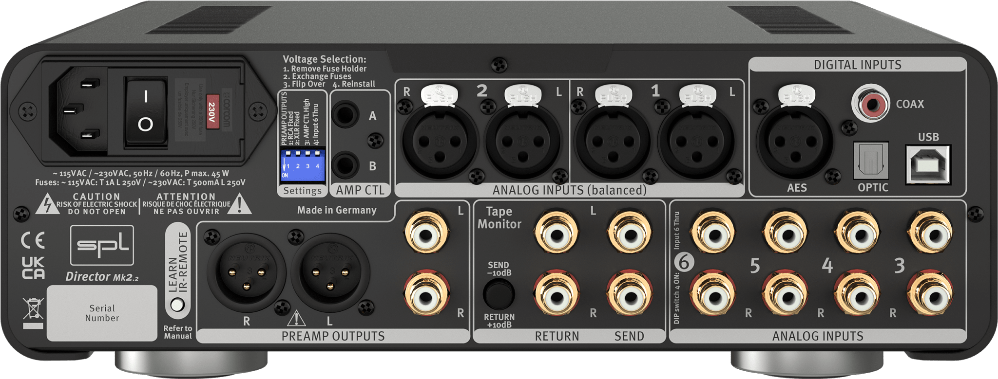 SPL Audio Director MK2 Preamplifier DAC rear of unit