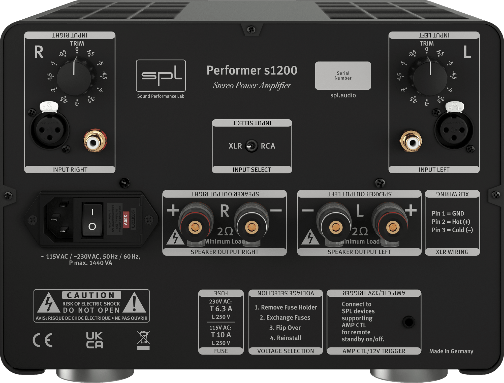 SPL Audio Performer s1200 Stereo Power Amplifier in black rear image