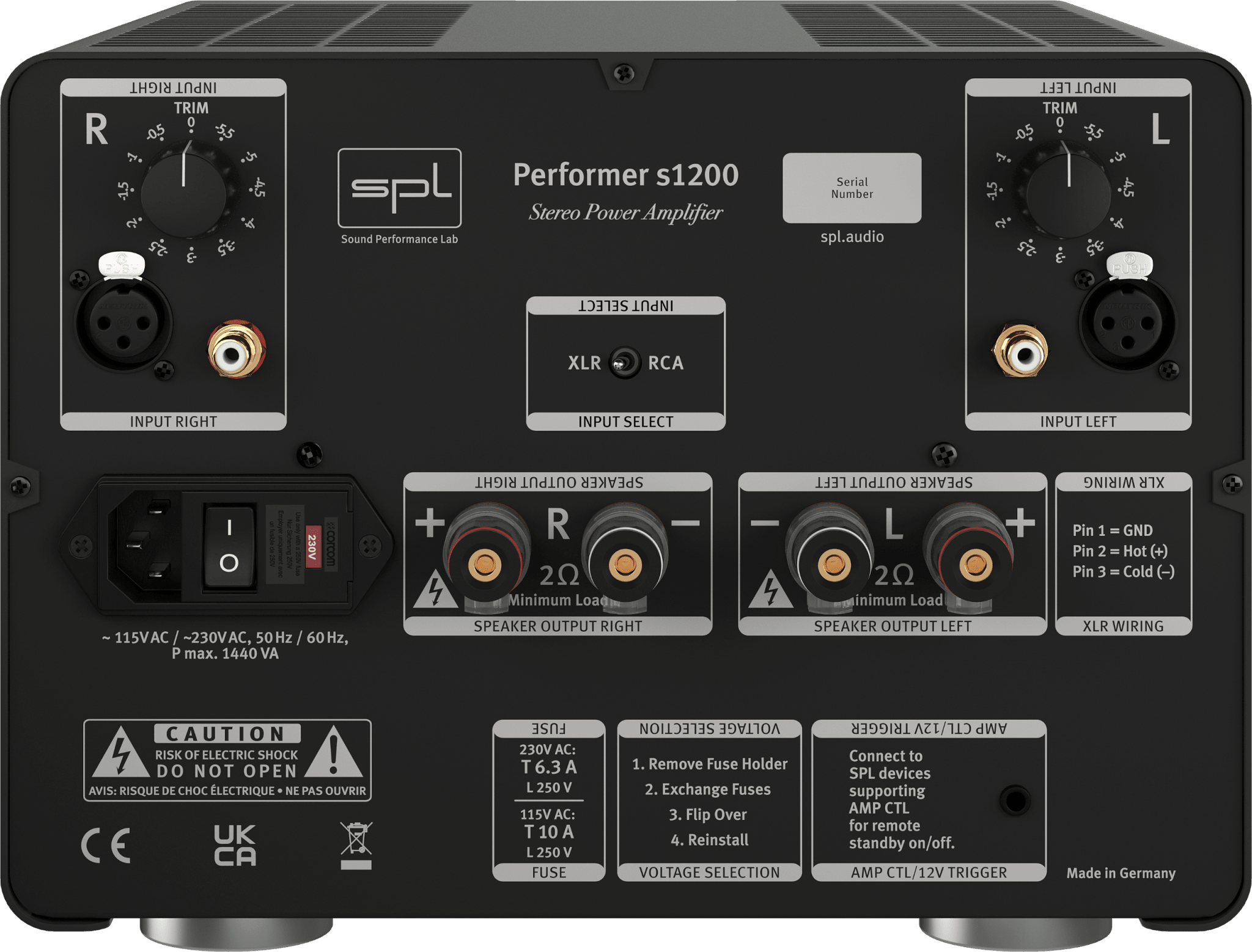 SPL Audio Performer s1200 Stereo Power Amplifier in black rear image