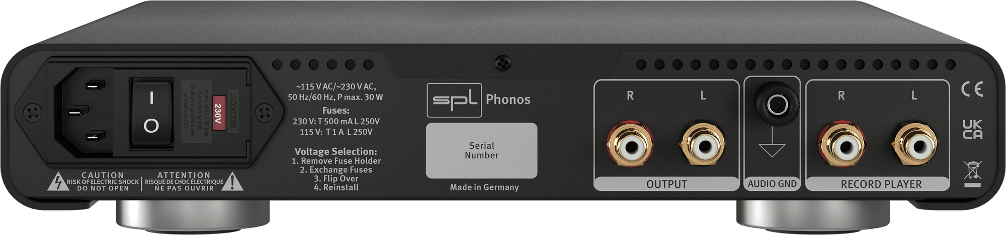SPL Audio Phonos Phono Preamplifier image shows rear of unit