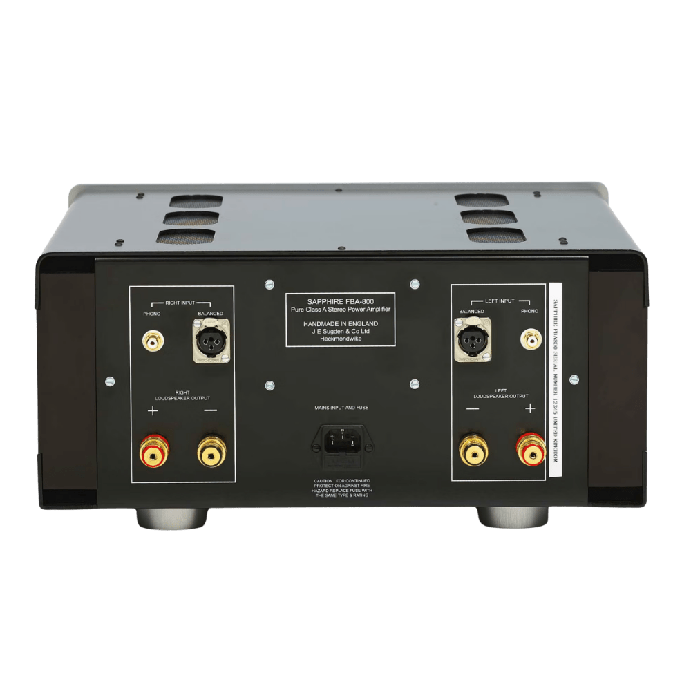 Sugden Sapphire FBA-800 Stereo Power Amplifier, back of unit