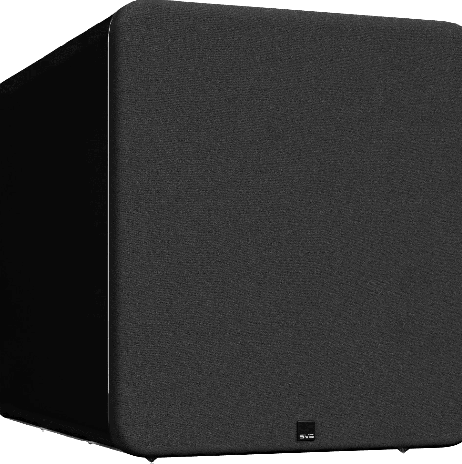 SVS PB-5000 R|Evolution Ported Box Subwoofer in Gloss Black angled with Grille