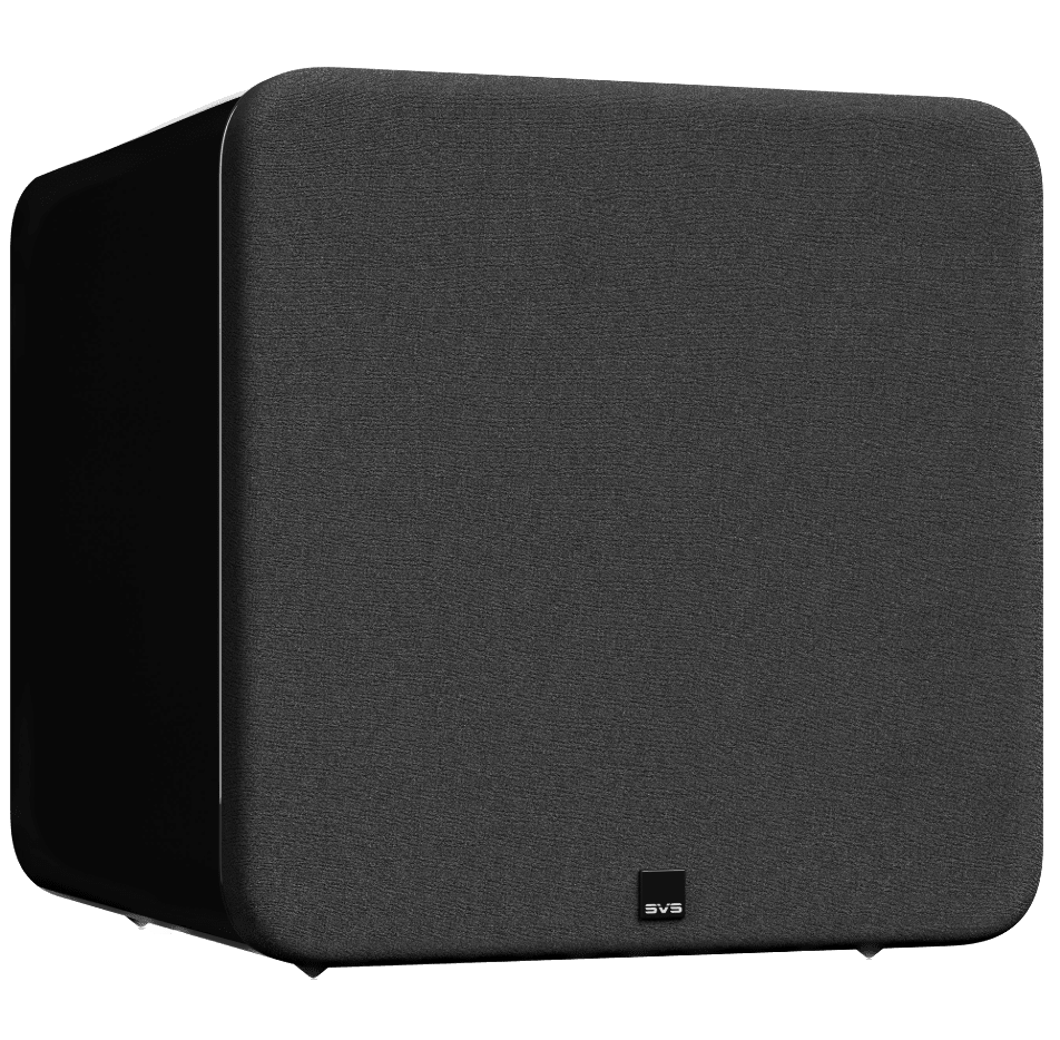 SVS SB-5000 R|Evolution Sealed Box Subwoofer in Gloss Black, angled with grille