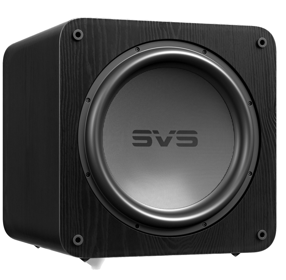SVS SB-5000 R|Evolution Sealed Box Subwoofer in Black Ash, angled without grille