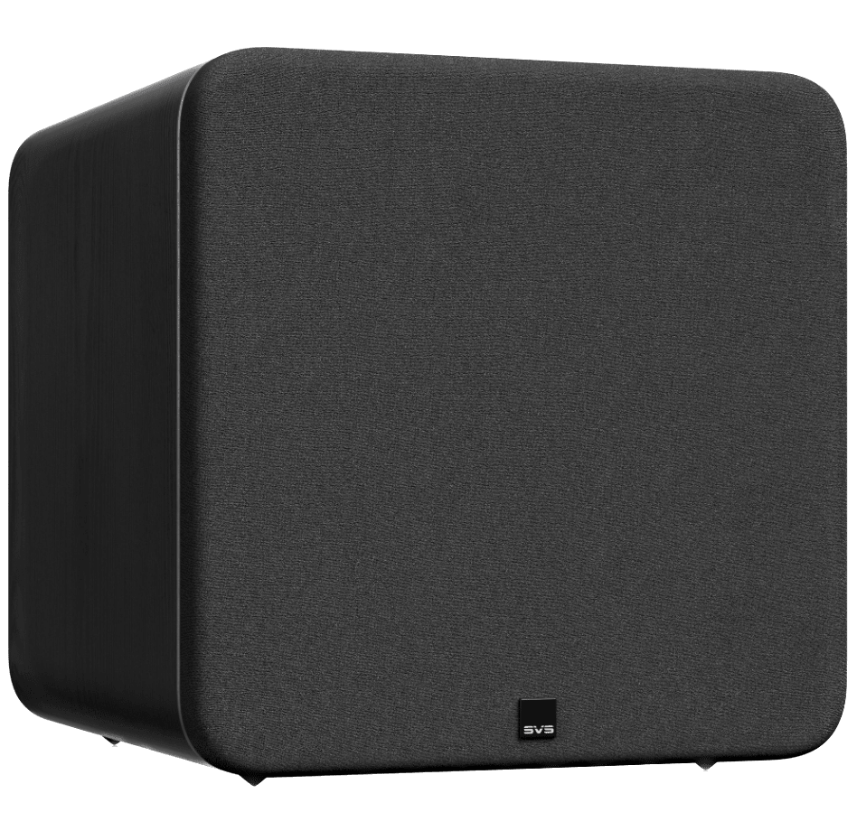 SVS SB-5000 R|Evolution Sealed Box Subwoofer in Black Ash, angled with grille