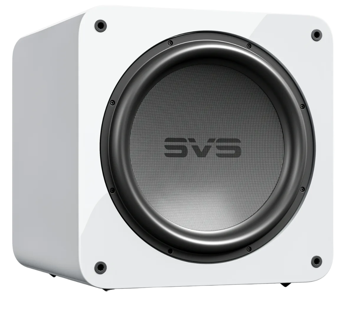 SVS SB-5000 R|Evolution Sealed Box Subwoofer in Gloss White, angled without grille