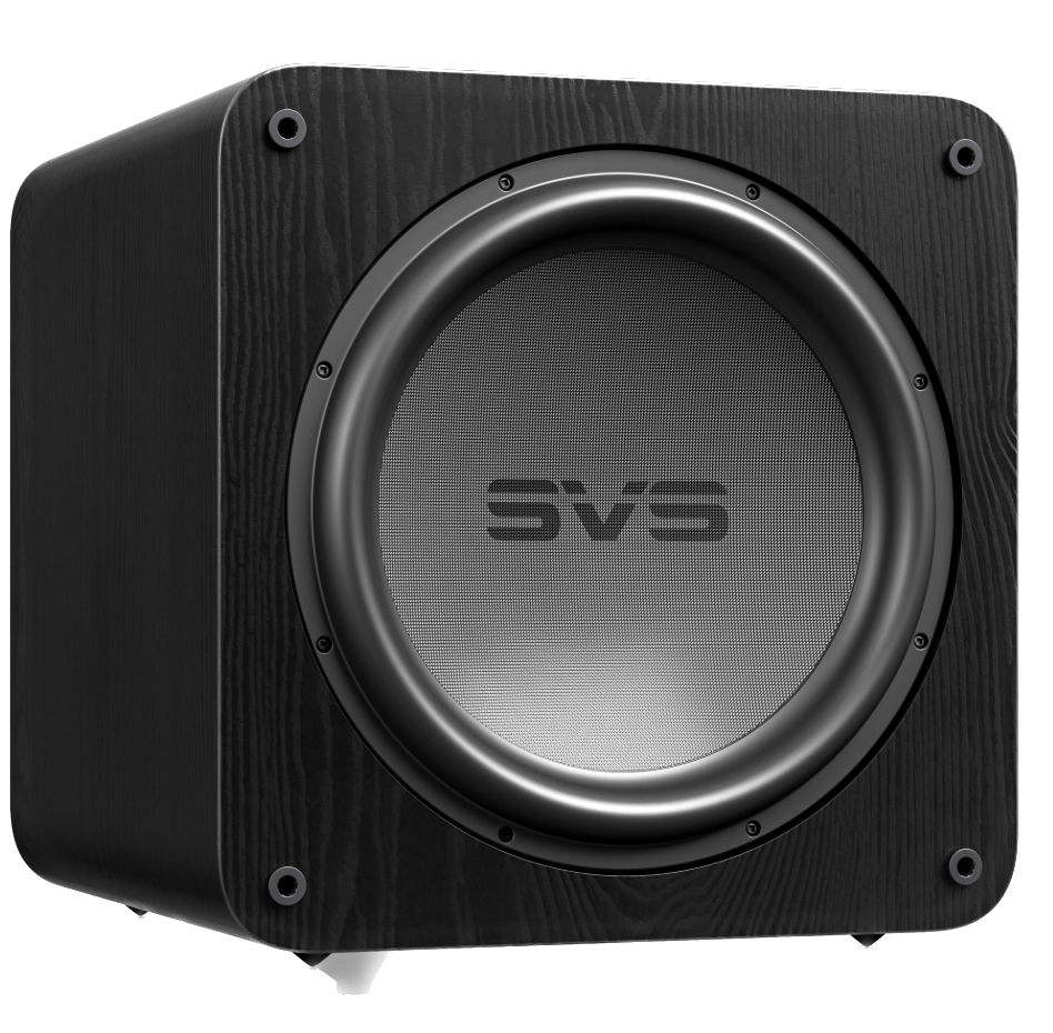 SVS SB-5000 R|Evolution Sealed Box Subwoofer in Black Ash, angled without grille