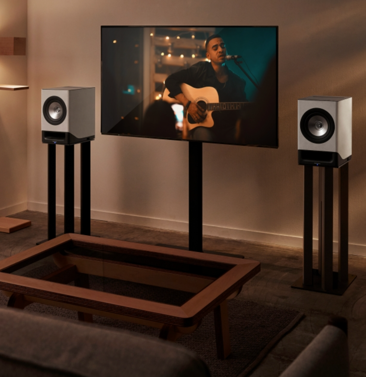 Technics CX700 Wireless Speaker System, pair in Silky Grey, shown on stands, sold separately