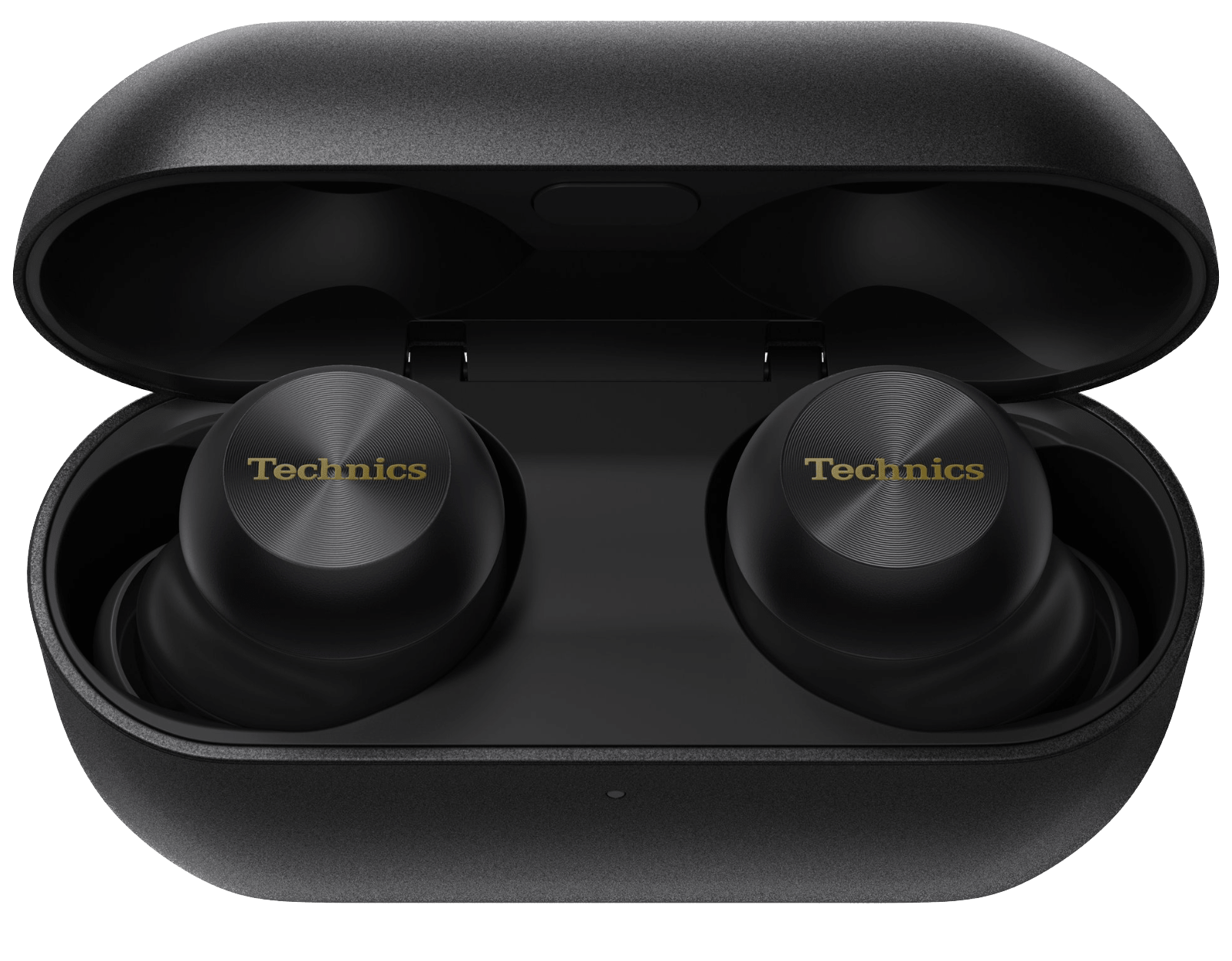Technics EAH-AZ100 True Wireless Earbuds with Magnetic Fluid Driver in Black, in their case