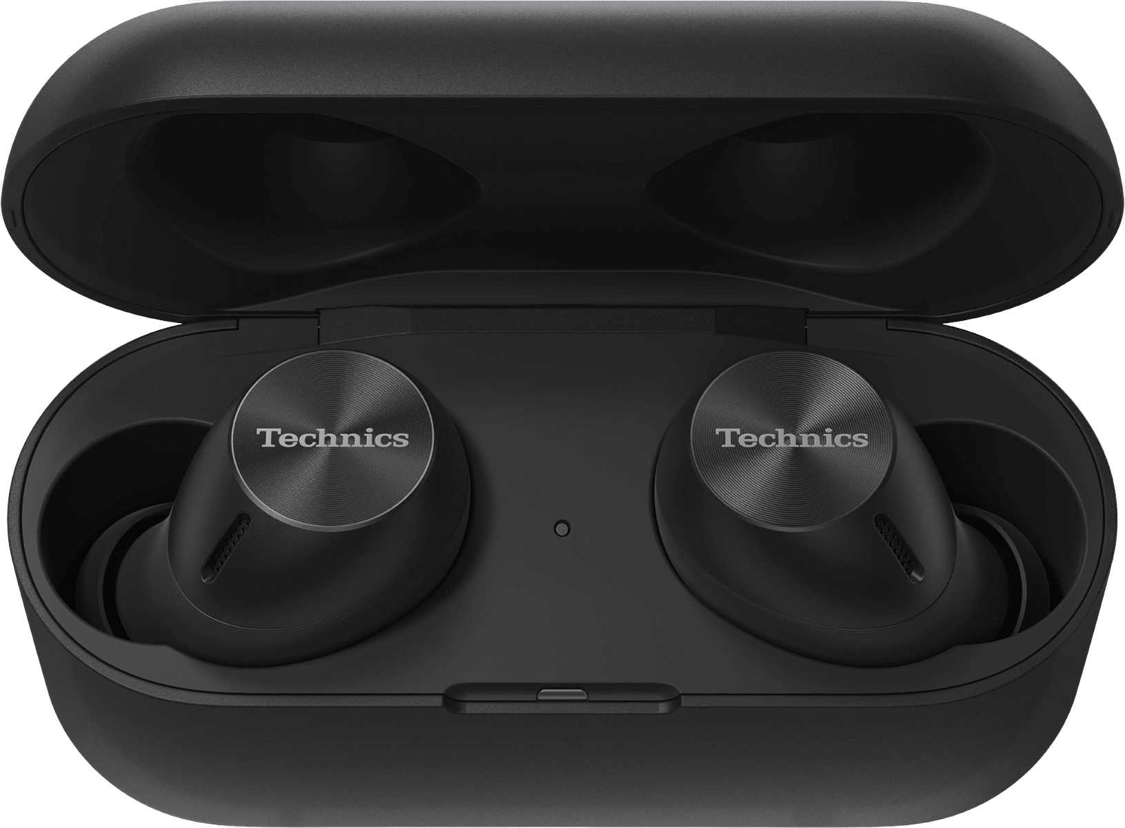 Technics EAH-AZ40M2 True Wireless Noise Cancelling Earbuds with Multipoint Bluetooth in Black, in their case