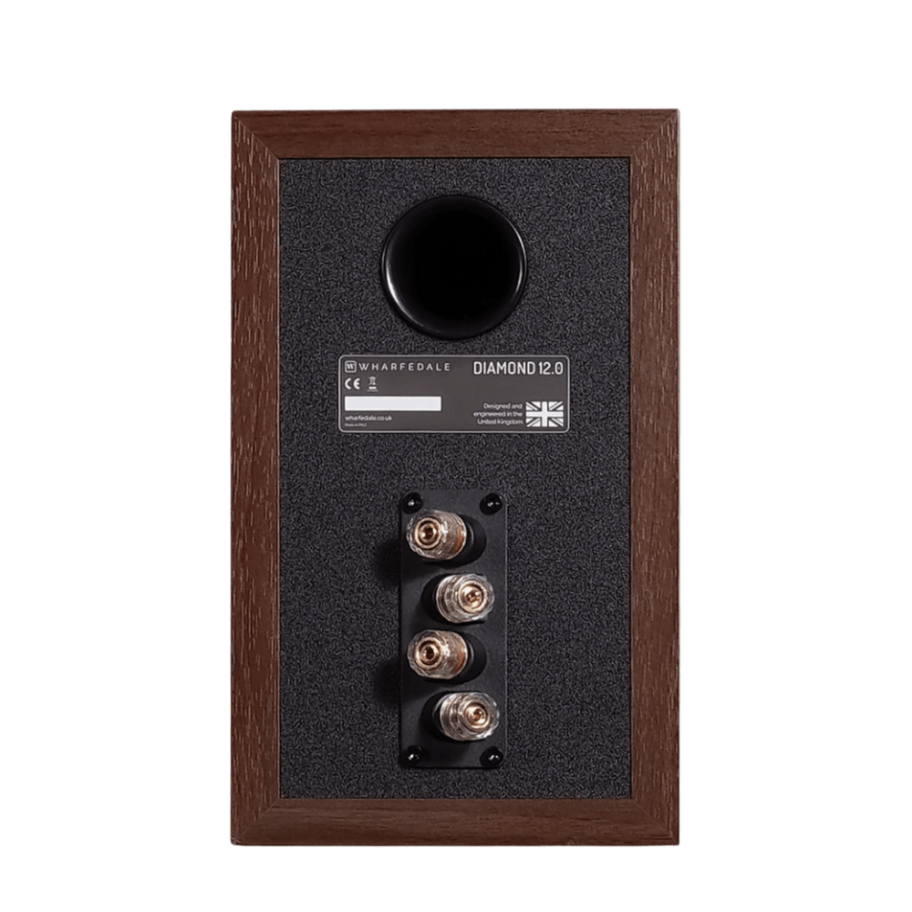 Wharfedale Diamond 12.0 Bookshelf Speakers in Walnut, back of speaker