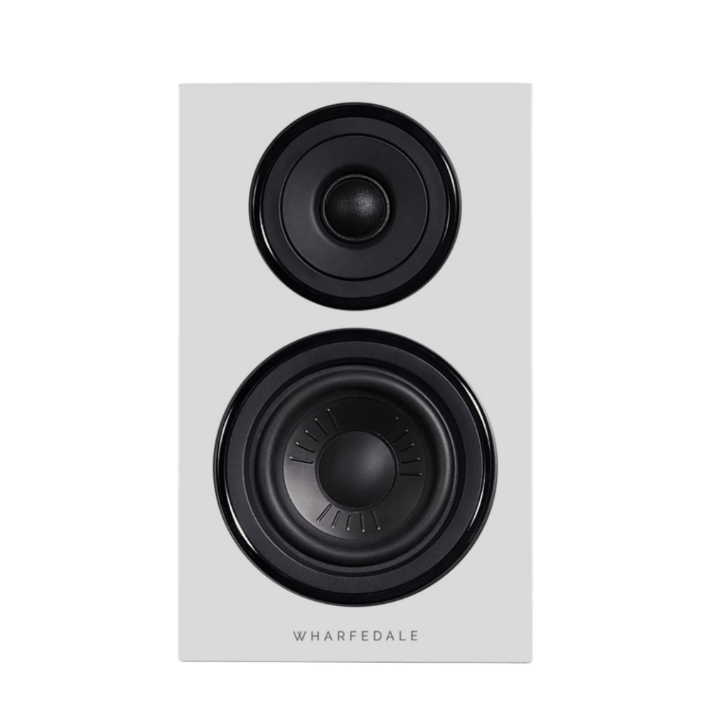 Wharfedale Diamond 12.0 Bookshelf Speakers in White, front without grille 