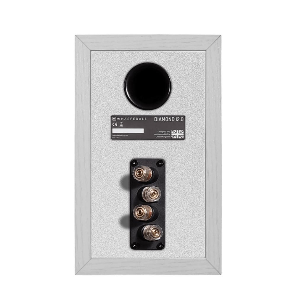 Wharfedale Diamond 12.0 Bookshelf Speakers in White, back of speaker