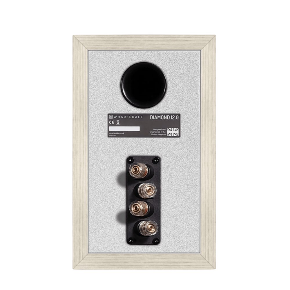 Wharfedale Diamond 12.0 Bookshelf Speakers in Light Oak,  back of speaker