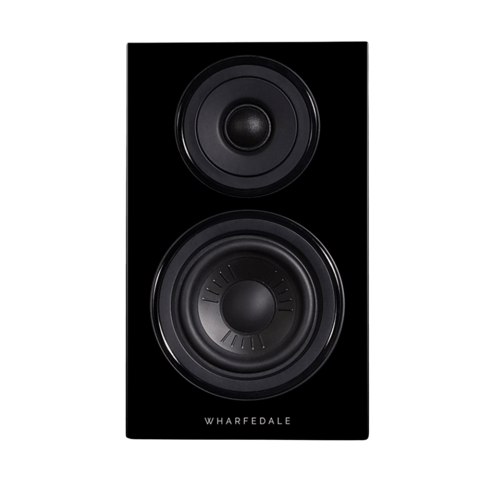 Wharfedale Diamond 12.0 Bookshelf Speakers in Black, front without grille 