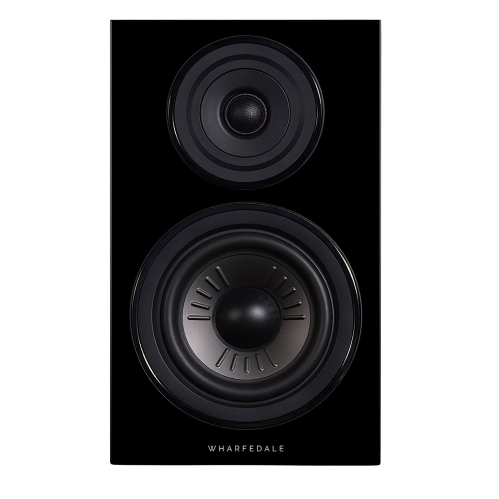  Wharfedale Diamond 12.2 Bookshelf Speakers in Black, front of individual speaker